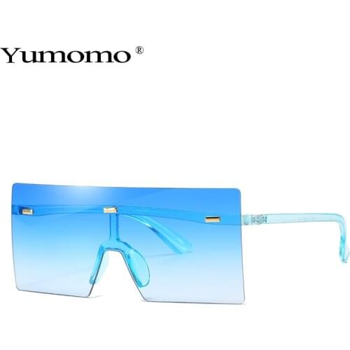 Fashion Oversized One Piece Rimless Sunglasses Women Clear Ocean Gradient Lens Brand Designe Eyewear Shades Sun Glasses UV400