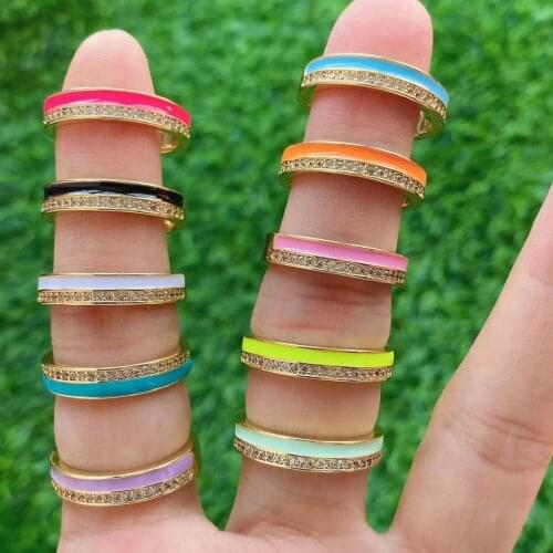 10Pcs Hot cz crystal micro pave rainbow ring,colorful enamel ring jewelry Trendy 2021 Jewelry Gifts Party