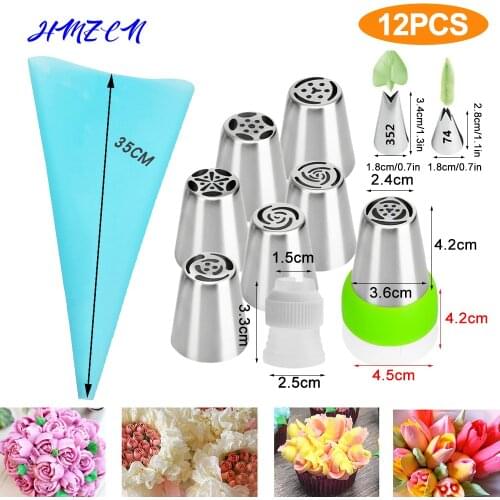 12Pcs/Set Russian Icing Piping Tips 1 Pcs Silicone Bag 2 Coupler Leaf Nozzles Brush Cupcake DIY Dessert формы для выпечки кулич