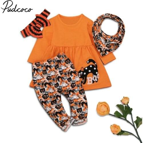 2019 Baby Spring Autumn Clothing 4PCS Toddler Baby Girl Halloween Clothes Long Sleeve Tops T-Shirt Pants Outfits 4Pcs Set 1-7T