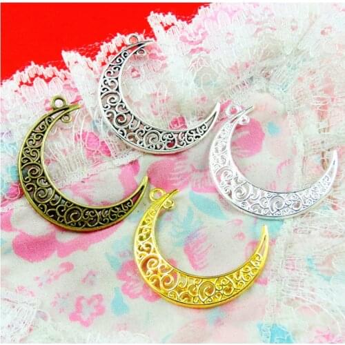 50pcs 39*31MM Antique Bronze /Antique Silver Plated/Gold-Color Hollow Half Moon Charms for Diy Necklace Jewelry Making Handmade