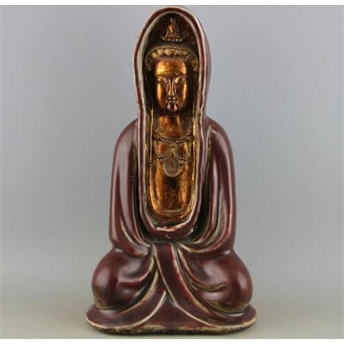 6 Antique YuanDynasty porcelain statue,Red gilt cloak Buddha sculpture,handmade crafts,best collection & adornment,Free shipping