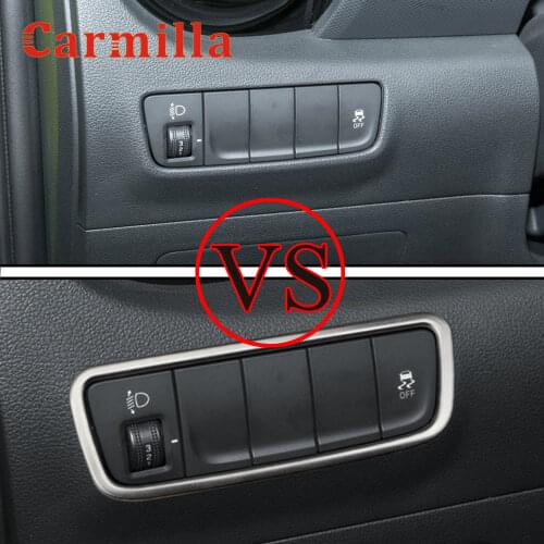 Interior Accessories for Hyundai Kona Kauai 2017 - 2021 Head Lights Lamp Switch Button Panel Cover Trim Stainless Steel