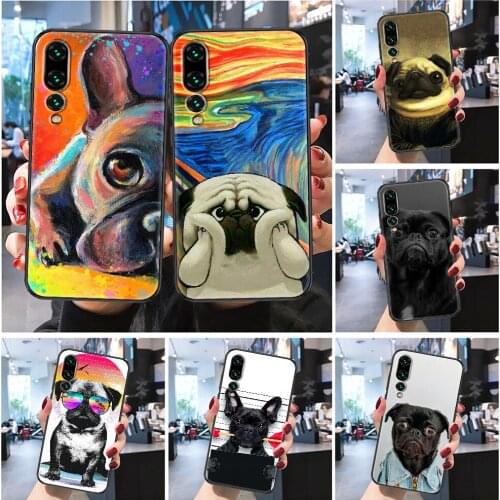Pug Bulldog Cute Cartoon Painted Phone case For Huawei Honor 6 7 8 9 10 10i 20 A C X Lite Pro Play Frosted black silicone cover