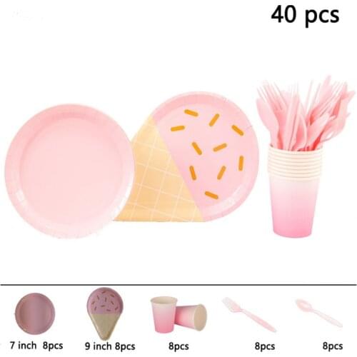 40pcs Gradient Color Creative Ice Cream Shape Disposable Tableware DIY Birthday Party Table Decoration Props Wedding Decoration
