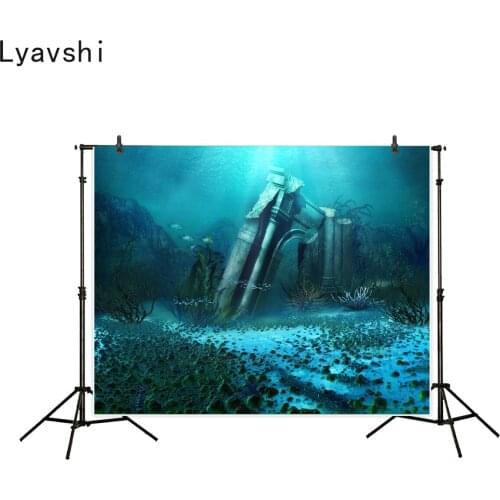 Lyavshi backdrop for photographic studio undersea fantasy landscape fishs Collapsed Roman column background photocall