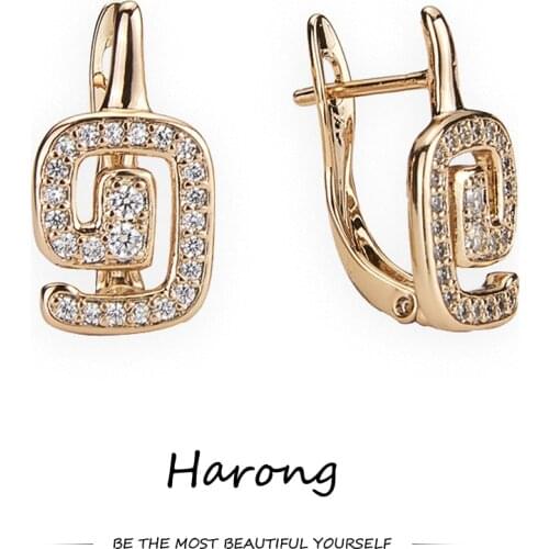 Harong Geometric Numbers Letters Gold-plated Earrings Female Aesthetic Copper Quality Crystal Metal Stud Earring For Woman Girl