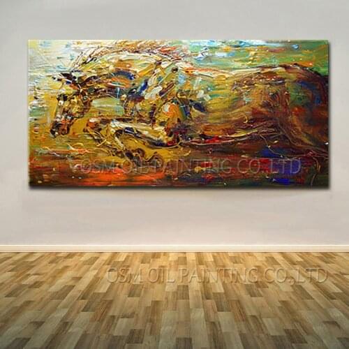 China Dafen Oil Painting Village Factory Wholesale Impression Horse Oil Painting On Canvas Running Abstract Horse Oil Painting