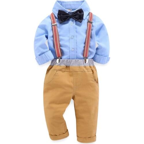 Spring Summer Boy Sets Kids Shirt and Overalls Pants Children Clothes Set Party Wedding Formal Dress Suit Set Boy Shirts