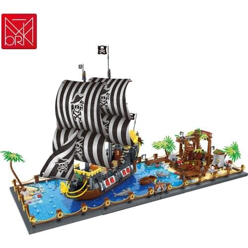 Moc Ideas Series Pirates Of Barracuda Bay Booty Bay Building Blocks Bricks Ship Boat Model Educational Toys Kids Birthday Gifts