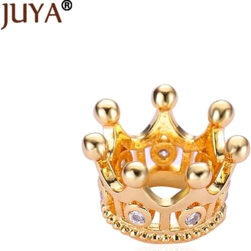 Crown Beads For DIY Beaded Bracelets Findings Jewelry Making Supplies 10Pcs Copper Micro Pave CZ Rhinestone Bead Accessories