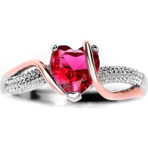 Fine Fashion Red Heart-Shaped Crystal Ring Sweet Romantic Wedding Womens Ring Jewelry Accessories
