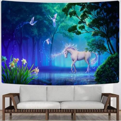 Beautiful Unicorn Tapestry Artistic Conception Wall Tapestry Home Wall Carpets Dorm Decor 3D Print Colorful Wall Hanging