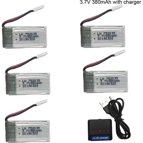 3.7V 380mAh Lipo Battery with USB Charger Spare Parts For Hubsan X4 H107 H107L H107D JD385 JD388 Battery 752035 3.7 V battery 1S