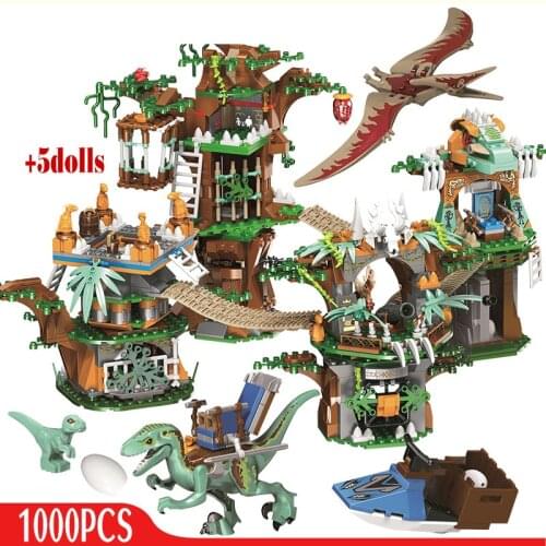 Small Particles 1000PCS Jurassic World Dinosaur Tree House Building Block 8053 Dinosaur Tribe ChildrenS Toy Set Gift