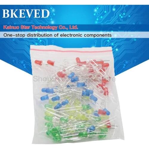 500PCS/LOT 3MM LED Diode Kit Mixed Color Red Green Yellow Blue White LED Light 5 Color Each 100 pieces Free Shipping