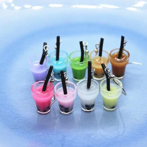 2021 New Creative Pearl Milk Tea Cup Resin Earrings Womens Fashion Simulation Drink Cup Jewelry Funny DIY Gifts