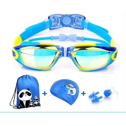 Kids Swimming goggles Anti-Fog UV prescription swim glasses waterproof goggle with Case,Nose Clip,Earplugs,Cap,Sundries bag