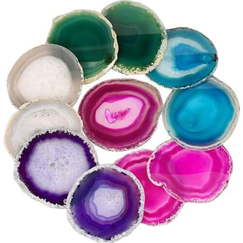 Gems Crafts Stone Pad Natural Agate Slice Coaster Cup Mug Glass Drink Holder Druzy Quartz Geode Table Onyx Mat Irregular Decor