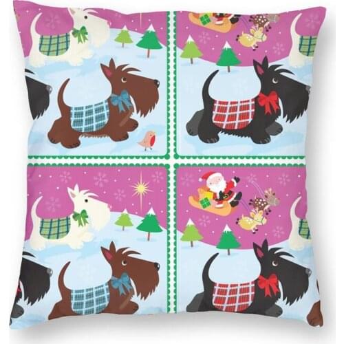 Scottish Terrier Christmas Cushion Cover Sofa Living Room Scottie Dog Square Throw Pillow Case 40x40