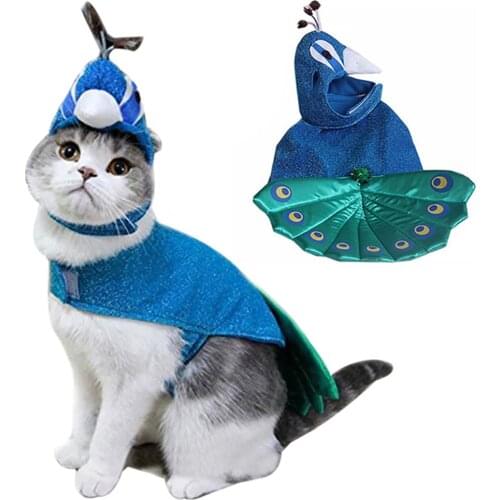 Christmas Pet Costume Luxury Blue Peacock Pet Dog Cat Costume Cosplay Funny Dog Pet Cat Dress Jacket Coat Clothes Cat Costs
