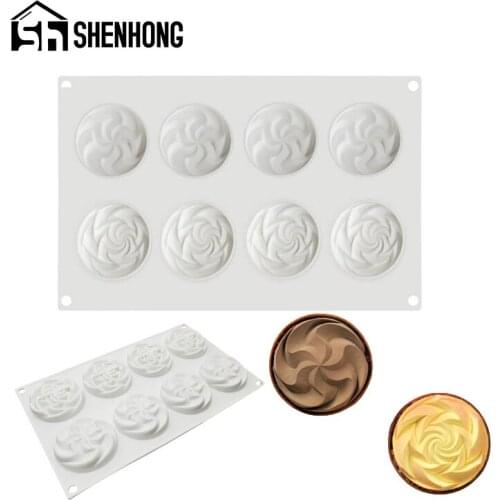 SHENHONG 8 Cavity Silicone Cake Mold Chocolate Brownie Mousse Mould 3D Spiral French Dessert Pan Muffin Pastry Tray Baking Tools