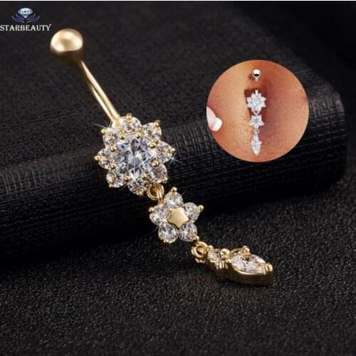 Starbeauty 16G High Quality Retro Flower Navel Piercing Earring 14G 316L Steel Navel Piercing Rings Zirconia Piercing Nombril