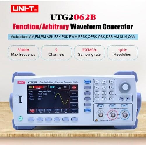 UNI-T UTG2062B Function/Arbitrary Waveform Generator 2 channel 320MS/s 16 bits vertical resolution semiconductor component test
