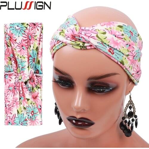 5Pcs Headbands For Wigs Turban Headbands For Women Plussign Hair Vintage Flower Printed Cross Elastic Head Wrap Wig Holder Band