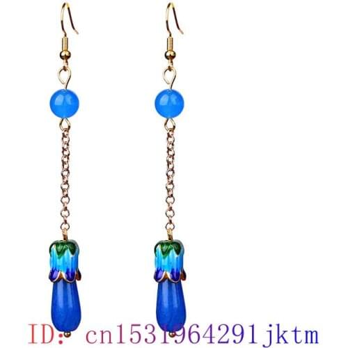 Blue Jade Flower Earrings Chalcedony Charm Gifts Amulet Crystal Gemstone Zircon Natural Fashion 925 Silver Women Jewelry
