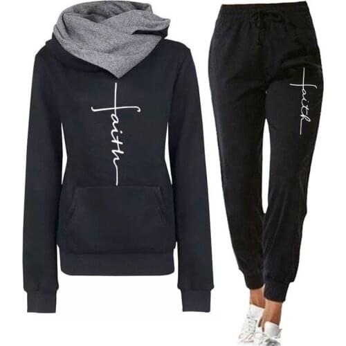 2021 Autumn Women Print Hooded Pullover Hoodies Elastic Waist Sports Pants Sets Casual Tracksuit Outfits Suit Female Clothes