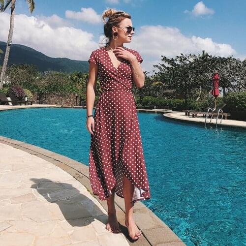 Artfeel New Boho Sexy Dress Women Polka Dot 4 Color Slim Longuette Summer Holiday Chiffon Lady Braces dress Plus Size