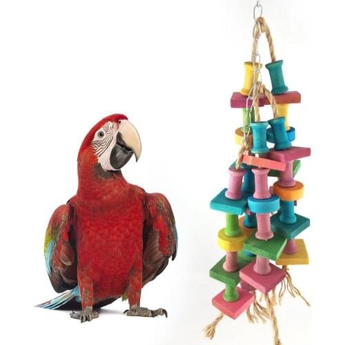 1PC Wooden Blocks Bird Chew Toys Parrot Building Block Bite-resistant Hemp Rope Hanging Cage Swing Pet Chewing Toy Pet Products