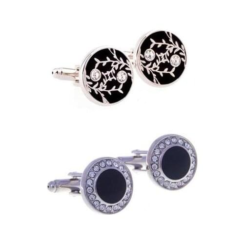 10pairs/lot Silver Round Crystal Cufflink Enamel Flower Patter Rhinestone Cuff Link Mens Jewelry Wholesale