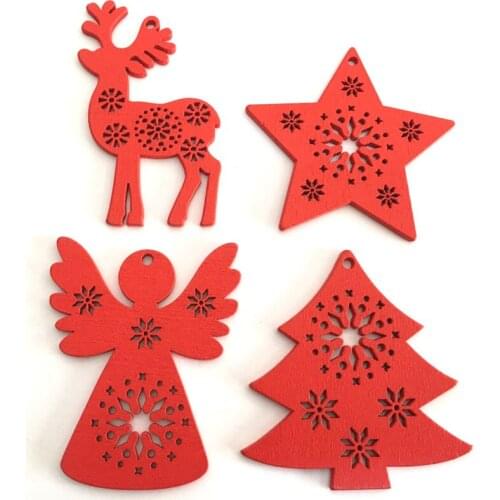 10Pcs Santa Deer Natural Wood Snowflakes Christmas Tree Ornament Pendant Hanging Craft Xmas New Year Party Decor Home Decoration
