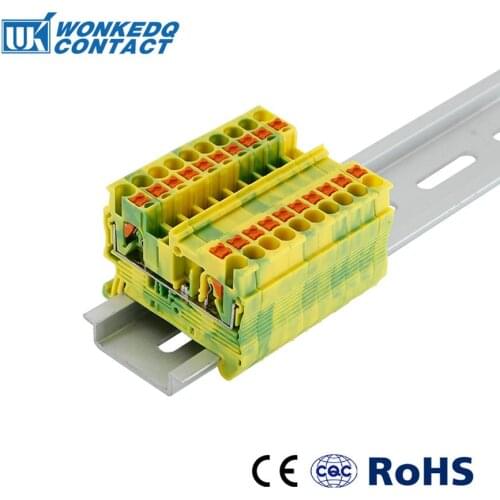 Din Rail Terminal Block 10Pcs PT-2.5PE Ground Spring Feed Through Connection Push In PT2.5-PE Wire Conductor