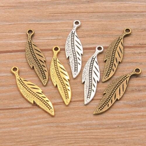 20PCS 14*33MM 3 Color Two-sided Feather Wings Charms Animal Pendant Metal Alloy For DIY Necklace Bracelet Earrings Marking