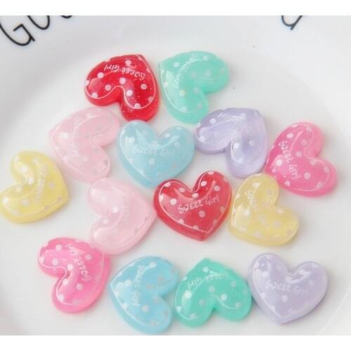 20Pcs/lot Transparent Glitter Resin Heart Flatback Cabochon DIY Scrapbooking Flat back Resin Cabochons for Hair Bows Accessories