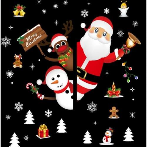 2021 Happy New Year Merry Christmas Wall Stickers Fashion Santa Claus Window Room Decoration PVC New Year Home Decor Removable