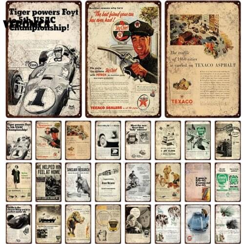 Car Motor Tin Sign Retro Metal Plates Plaque Wall Stickers Gas Oil Brand Vintage Metal Poster for Garage Bar Traffic Wall Decor