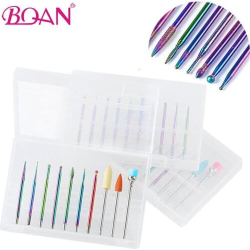 BQAN 1 set Colorful Alloy Grinding Nail Art Drill Bits Multi-function Professional Manicure Polishing Milling Head Kit