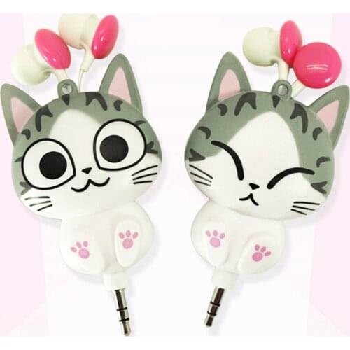 Kids Headphones Cute Cartoon Cat Panda 3.5mm Wired Earphone Retractable Automatic Headset for Iphone Android Kid Girls Gifts