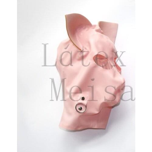 Baby pink animal cat design Exotic Latex hoods open eyes and nostrils with back zip for women