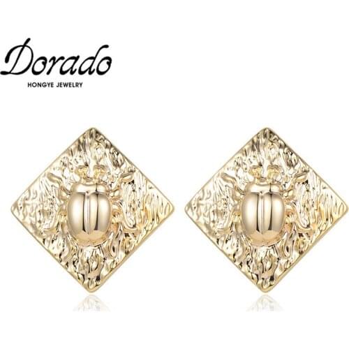 Dorado Vintage Big Square Stud Earrings For Women Metal Fashion Female Gold Color Accessories Party Gifts Brincos Wholesale