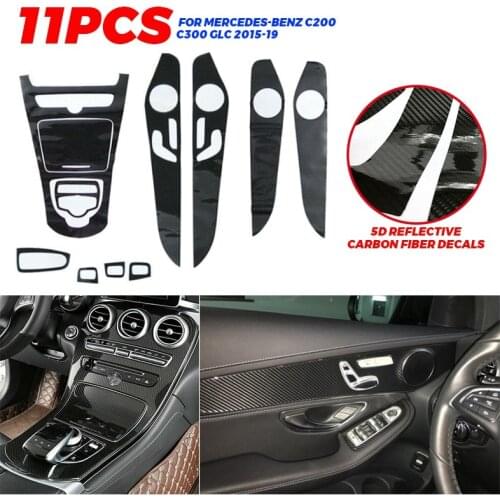 Glossy Carbon Fiber Interior Decal Trim for Mercedes-Benz C200 C300 GLC 2015-19 Central Control Panel Protective Film