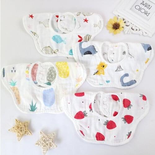 360 Degrees Rotating Three Floors Cotton Infant Baby Bibs Cute Various Printed Waterproof Soft Comfortable Saliva Towel Baby Bib