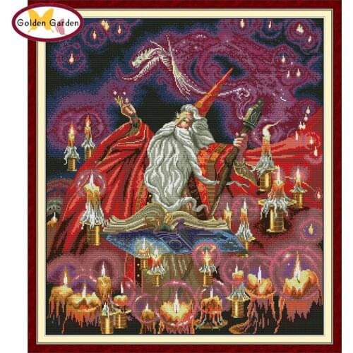 GG Magician Paintings Cotton Cross Stitch Kits Folded Embroidery Needleworks Joy Sunday Printed Cross Stitch Sets for Home Decor