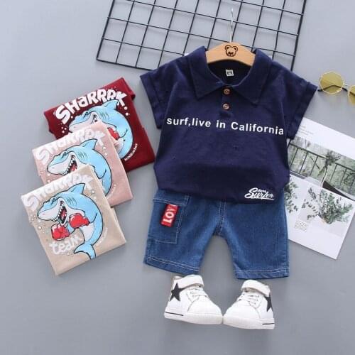 Summer Fashion New Childrens Clothing 100% Cotton Letter Print Kids Clothing Sets Top + Pant 2 Pcs Toddler Boys Clothes 1-4 Y