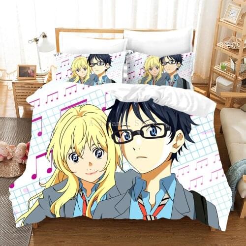 Anime Your Lie In April Print Bedding Sets Cartoon Duvet Cover And Pillowcase Kids Adults Home Textile Decor Home Bedclothes