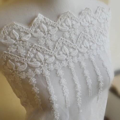 Ivory White Lace Fabric , Retro Embroidered Lace Fabric, French Lace Fabric, Bridal Lace Fabric